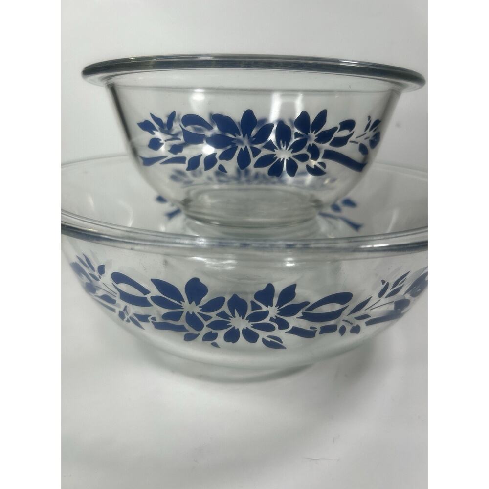 Pyrex Blue Ribbon Serving Mixing Bowl 2 Pc Set made in USA 322 325 - Picture 4 of 9